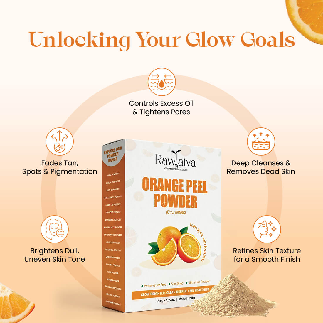 Orange Peel Powder | For Skin Brightening & Tan Removal | 200g