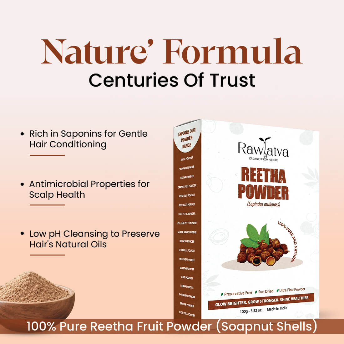 Reetha Powder for Clean Scalp & Healthy-Looking Hair, 100g
